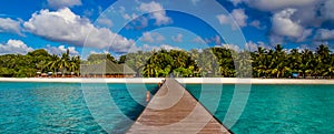 Maldives beach panorama under the blue sky