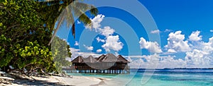 Maldives beach panorama under the blue sky