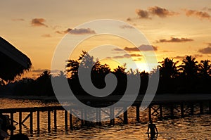 Maldives island beach sunset swim