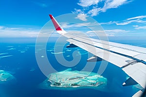 Maldives islands top view from airplane window