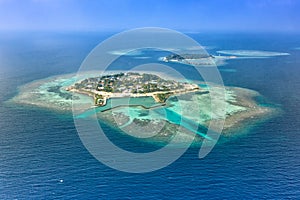 Maldives islands vacation paradise Bodufolhudhoo and Nika Island copyspace copy space sea Ari Atoll aerial photo