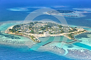 Maldives islands vacation paradise Bodufolhudhoo and Nika Island sea Ari Atoll aerial photo