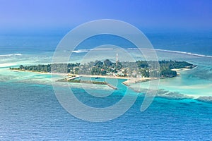 Maldives islands vacation paradise Mathiveri Island sea Ari Atoll aerial photo