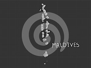 Maldives map freehand sketch on black background