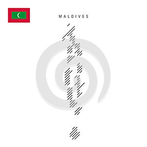 Maldives map from pattern of black slanted parallel lines. Flat vector illustration isolated on white