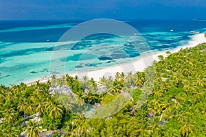 Tropical aerial landscape, seascape amazing sea lagoon beach. Exotic tourism destination, summer vacation