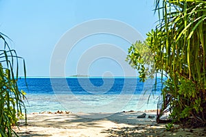 Maldives paradise sandy beach, Hangnaameedhoo, Maledives. Copy space for text