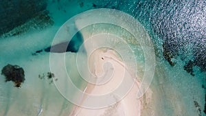 Maldives resort island drone aerial view, Indian ocean atoll nature beach and palm forest, leisure tourist luxury vacation
