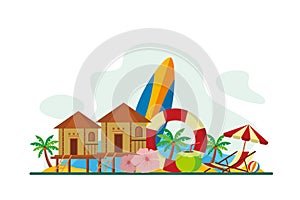 Maldives Tropical Island Travel Flat Concept Vector Illustration