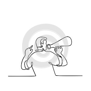 Male Activist or Protester with Bullhorn Megaphone Loudhailer or Loudspeaker Continuous Line Drawing