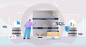 male admin working with dataserver SQL structured query language concept horizontal
