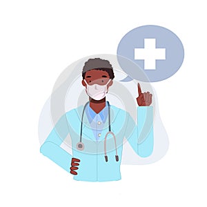 Male Afican American Doctor wearing Medical Face Mask. African-American Medical person profession. Doctor and hospital staff with