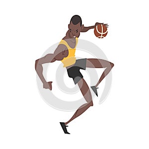 Male African American Basketball Player, Professional Sportsman Character, Active Sport Lifestyle Vector Illustration