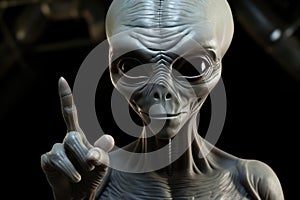 Male alien pointing at the camera. Alien. Extraterrestrial Life Concept.