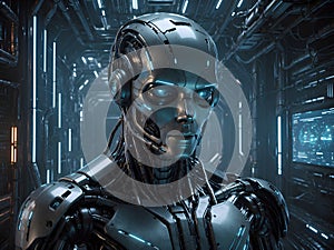 Synthetic Sentience: The Thoughtful Android. AI, data science, digital technology concept.