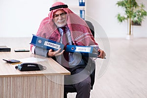 Male arab bookkeeper extremely tired with an excessive work