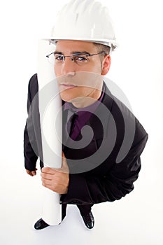 Male architect holding blueprints