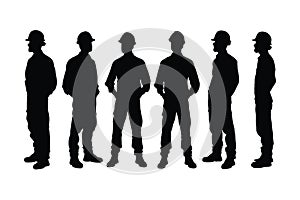 Male architect silhouette set vector on a white background. Anonymous architect men wearing safety helmets silhouette bundles.