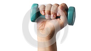 Male arm lifting light weight workout