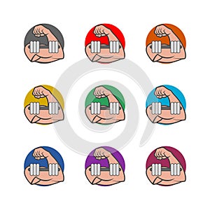 Male arm muscles color icon set isolated on white background