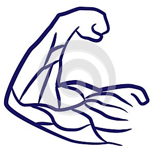 Male arm with muscles minimal vector icon drawn with brush line