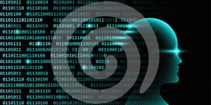 Male artificial intelligence technology concept with binary code