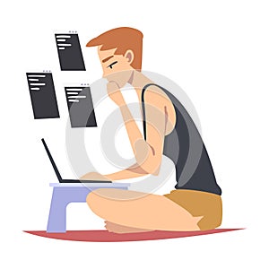 Male as Software Developer or Programmer Engaged in Coding in Server-side Framework on Laptop Vector Illustration