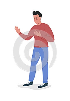 Male asks for forgiveness semi flat color vector character