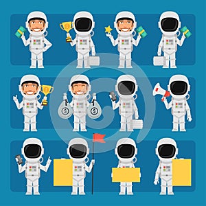 Male astronaut in spacesuit in different poses and emotions Pack 1. Big character set