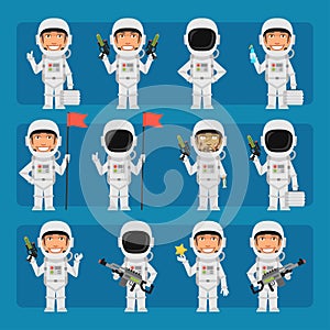 Male astronaut in spacesuit in different poses and emotions Pack 2. Big character set