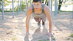 Male Athlet Push-ups Strength Training Exercise