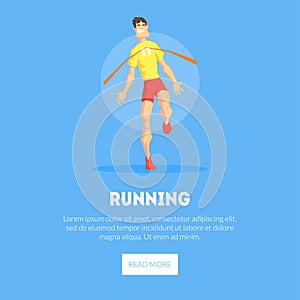 Male Athlete Crossing Finish Line Banner Template, Design Element Can Be Used for Landing Page, Mobile App, Website