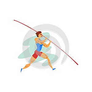 Male athlete jumping with a pole, professional sportsman at sporting championship athletics competition vector