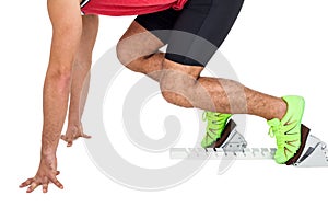 Male athlete in ready to run position