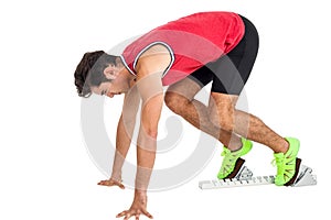 Male athlete in ready to run position