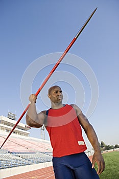 Male Athlete Ready To Throw Javelin