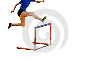 male athlete running 400 meters hurdles in athletics