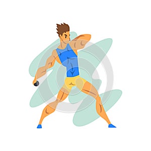 Male athlete throwing a kernel, professional sportsman at sporting championship athletics competition vector