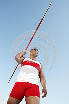 Male Athlete About To Throw Javelin