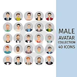 Male avatar collection icons set