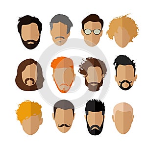 Male avatar icons vector set. People characters in flat style.