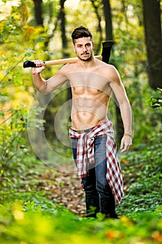 Male babe in forest photo