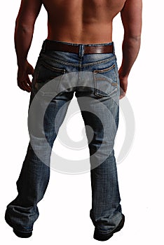 Male back in jeans isolated white