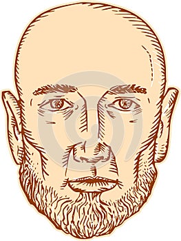 Male Bald Head Bearded Etching