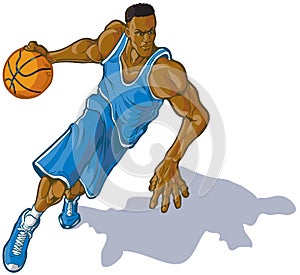 Male Basketball Player Dribbling Ball Vector Illustration