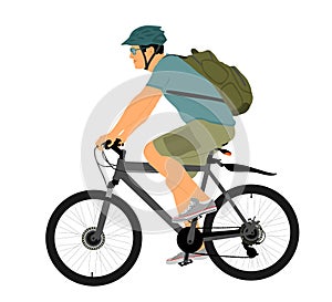 Male bicyclist riding a bicycle vector illustration isolated on white background. Sportsman biker in race. Boy enjoy in bike drive