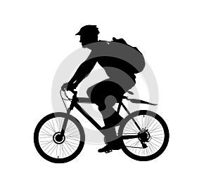 Male bicyclist riding a bicycle vector silhouette illustration isolated on white. Sportsman biker in race. Boy enjoy in bike drive