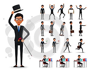 Male Black African Businessman 2D Character Ready to Use Set Wearing Suit