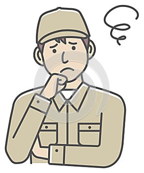 Male blue collar worker gesture illustration | thinking, worried, trouble