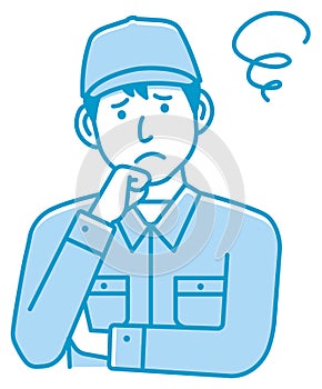 Male blue collar worker gesture illustration | thinking, worried, trouble